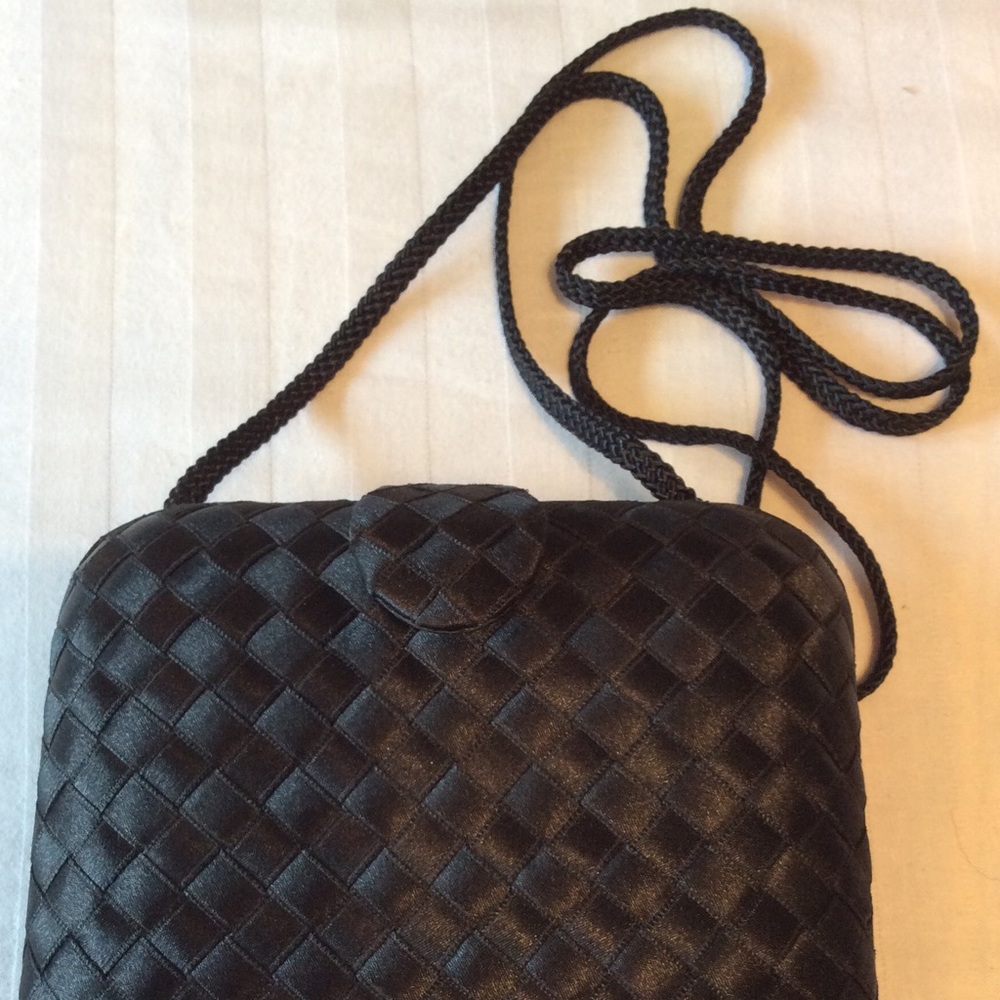 BLACK SATIN WEAVE LA REGALE CLUTCH OR SHOULDER BAG